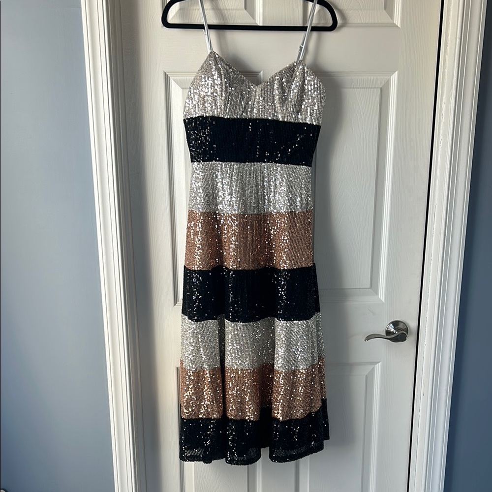 Sequin Striped Dress - Silver, Black, Rose Gold